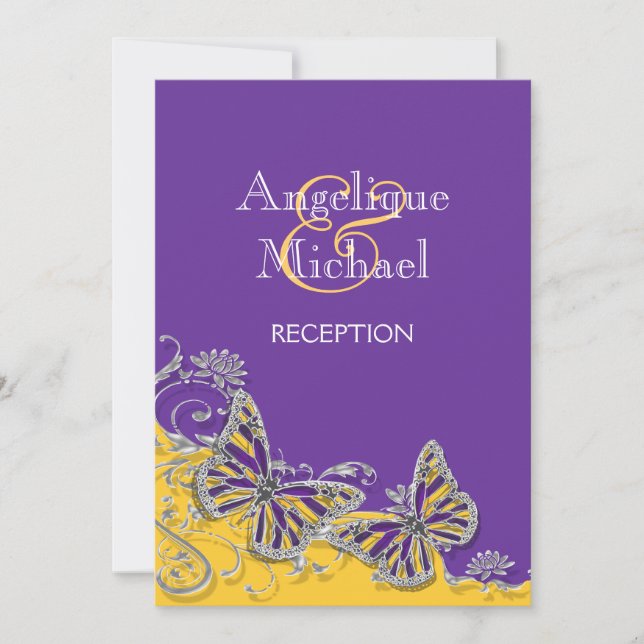 Invitation mariage à papillon jaune mauve (Devant)