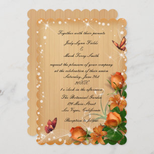 Invitation Mariage à papillons floraux en bois rustique