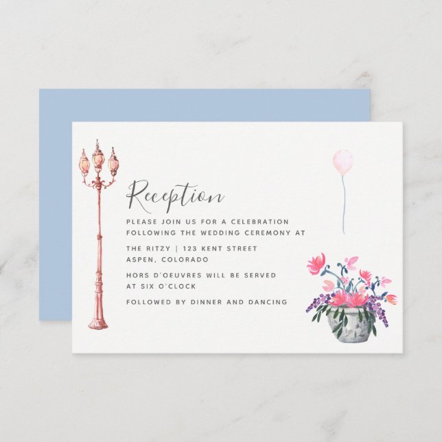 Invitation Mariage à Paris aquarelle fleurs sauvages Réceptio (Devant / Derrière)