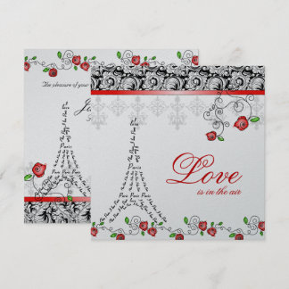 Invitation Mariage à Paris Inviter les roses rouges Silver Bl