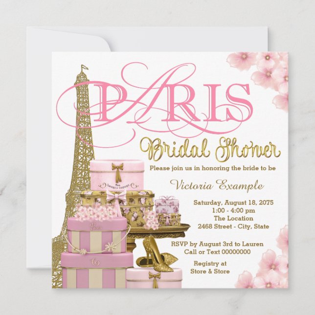 Invitation Mariage à Paris Rose et Or Fête de Fiançailles (Devant)