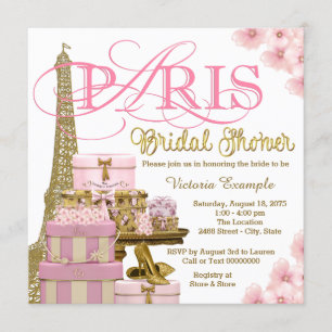 Invitation Mariage à Paris Rose et Or Fête de Fiançailles