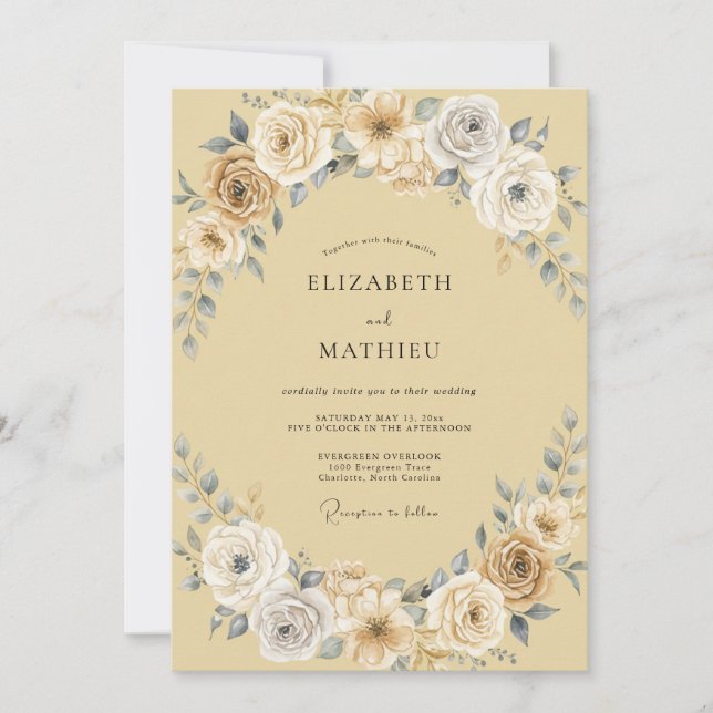 Invitation Mariage à Pétale Ardoise Champagne Rosé (Devant)
