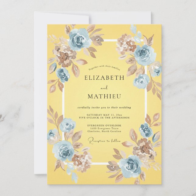 Invitation Mariage à Pétale Azur Jaune (Devant)