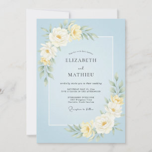 Invitation Mariage à pétale bleu ciel