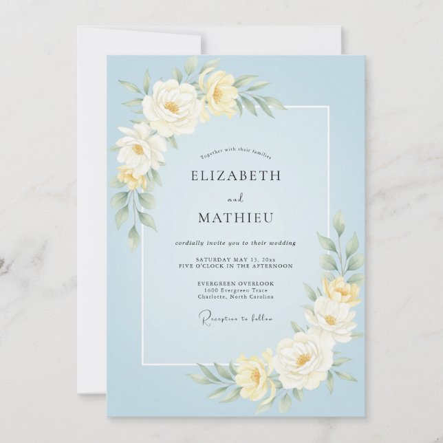 Invitation Mariage à pétale bleu ciel (Devant)