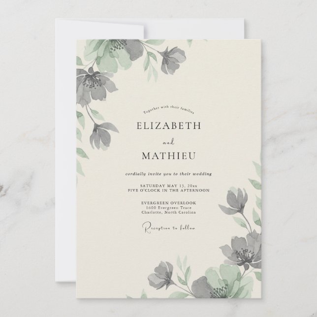 Invitation Mariage à pétale d'ardoise argentée (Devant)