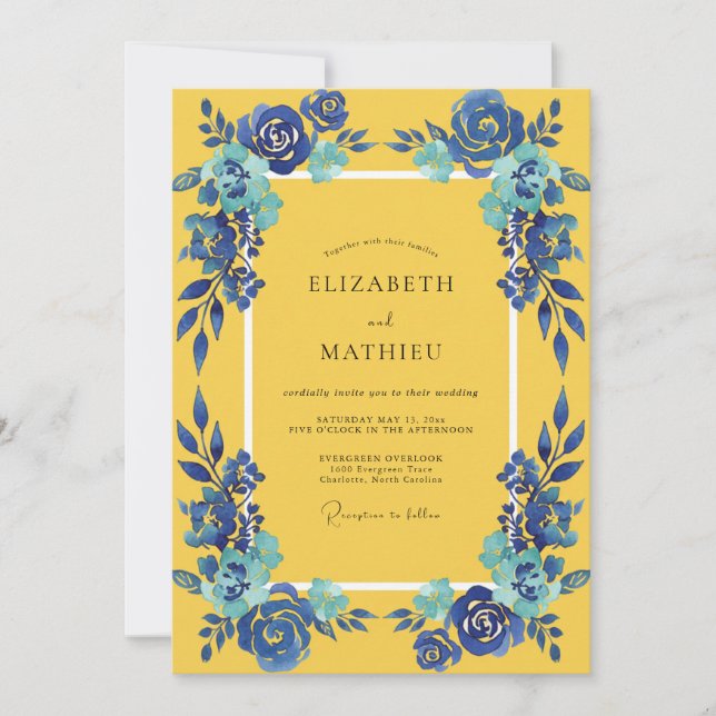 Invitation Mariage à Petale d'Azur Doré (Devant)