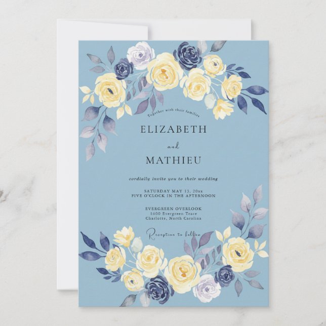Invitation Mariage à pétale de crème azur (Devant)