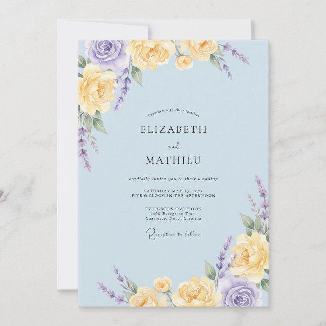 Invitation Mariage à pétale de lilas jaune d'Azur (Devant)