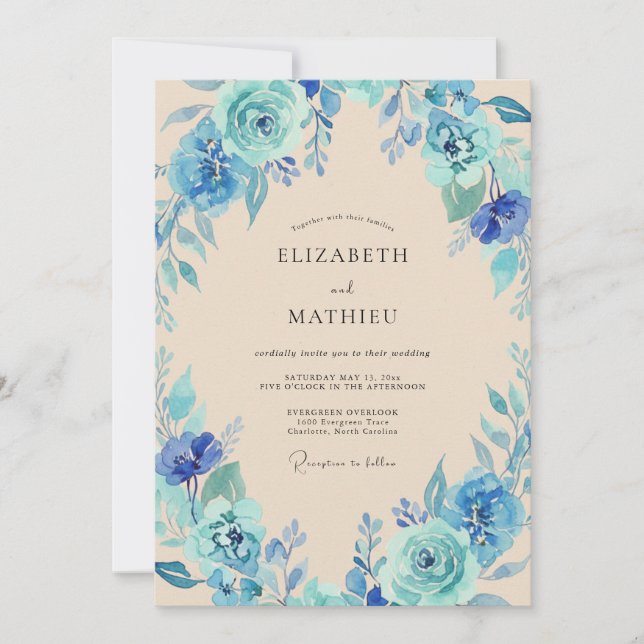 Invitation Mariage à Petale de Teinte Azur (Devant)