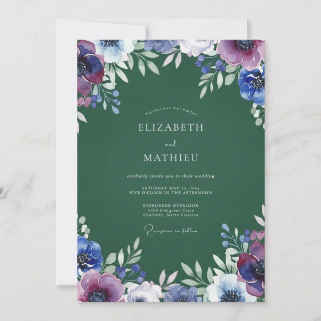 Invitation Mariage à pétale indigo pourpre (Devant)