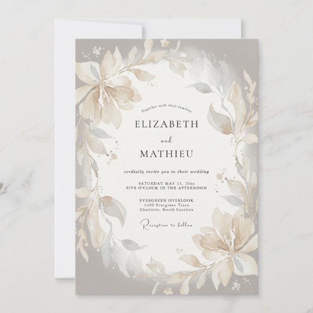 Invitation Mariage à pétale ivoire Champagne (Devant)
