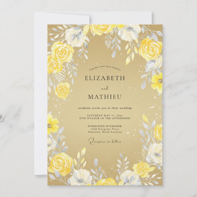 Invitation Mariage à Pétale Jaune Doré (Devant)