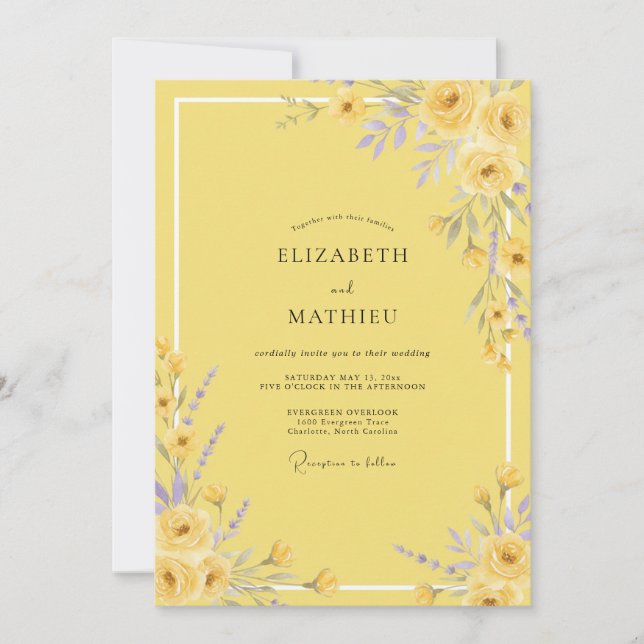 Invitation Mariage à Pétale Jaune Ensoleillé (Devant)