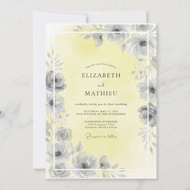 Invitation Mariage à Pétale Jaune Pâle (Devant)