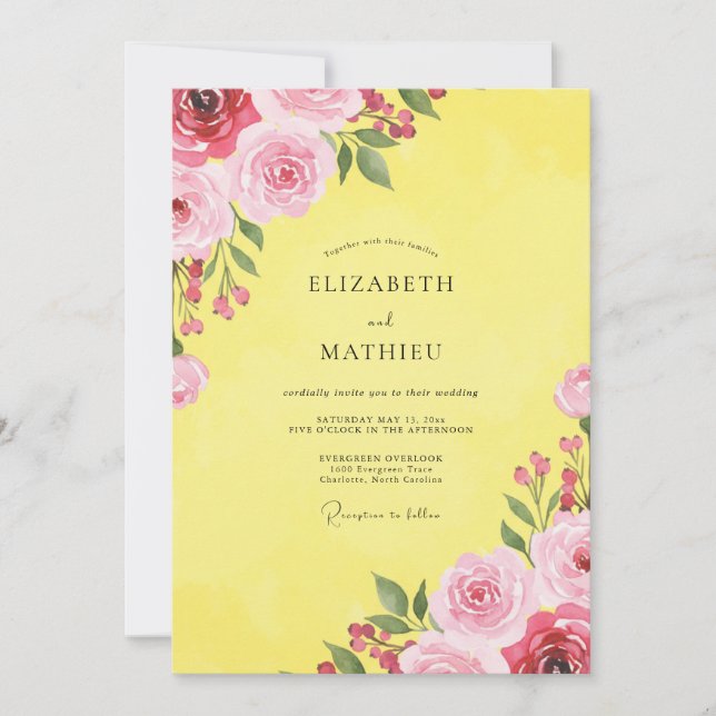 Invitation Mariage à pétale magenta citron (Devant)