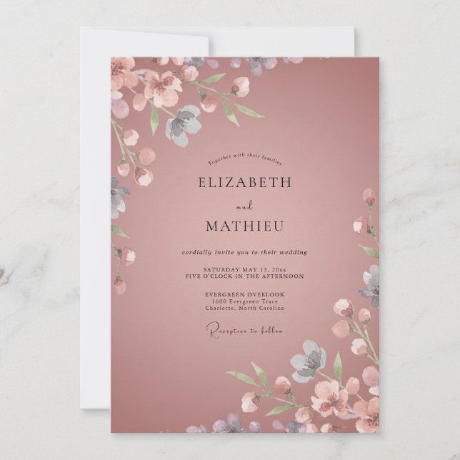 Invitation Mariage à pétale mauve poussiéreux (Devant)