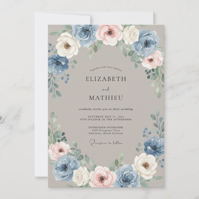Invitation Mariage à pétale rose Slate Blush (Devant)