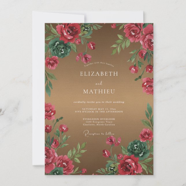 Invitation Mariage à pétale rouge bronze (Devant)
