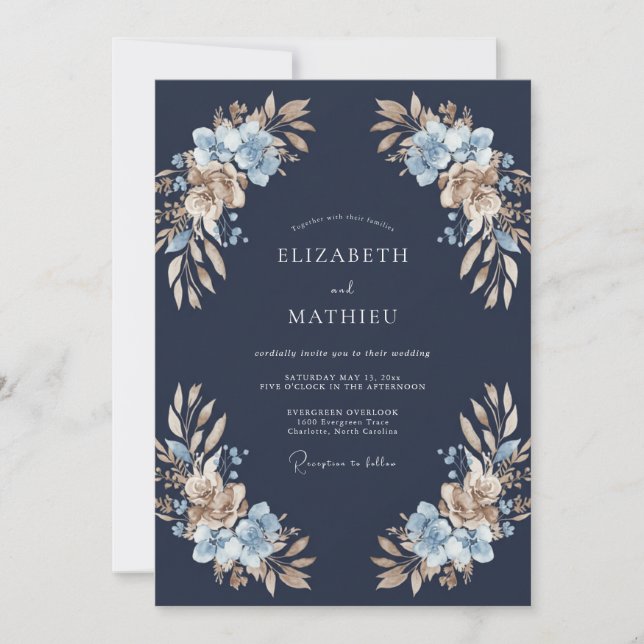 Invitation Mariage à pétales de taupe de minuit (Devant)