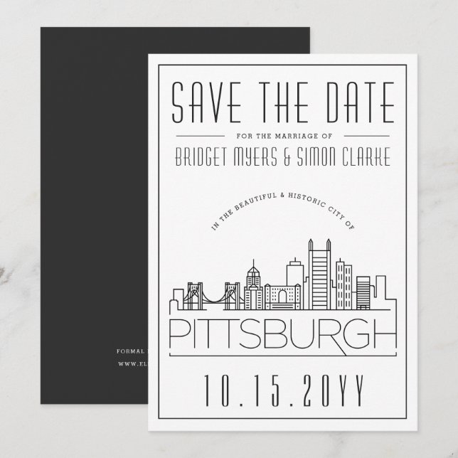 Invitation Mariage à Pittsburgh | Silhouette stylisée de la v (Devant / Derrière)