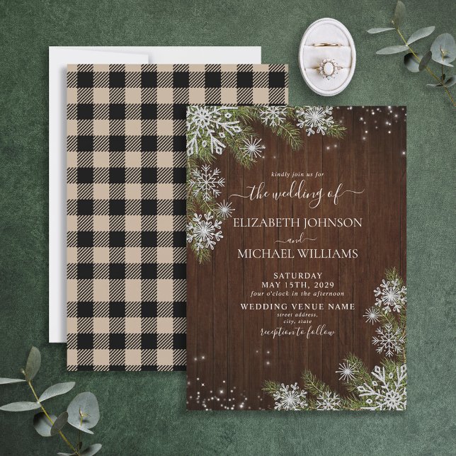 Invitation Mariage à platine en bois d'hiver rustique (Créateur téléchargé)