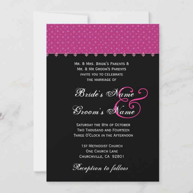 Invitation Mariage à point noir rose chaud Polka Premium Meta (Devant)