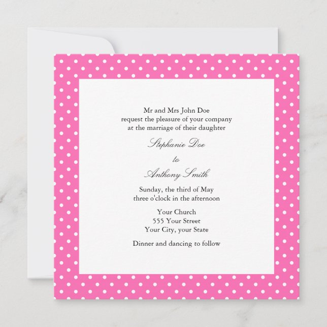 Invitation Mariage à points de polka rose chaud et blanc (Devant)