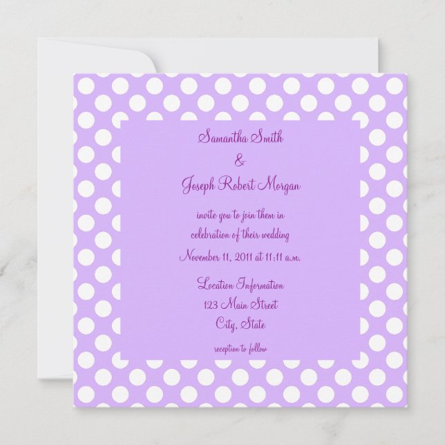 Invitation Mariage à points polka violet clair et blanc (Devant)