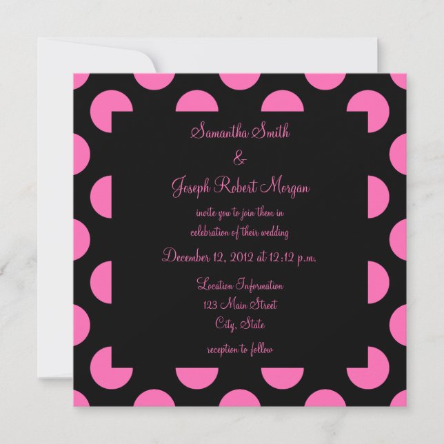 Invitation Mariage à pois rose et noir (Devant)