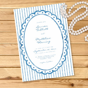 Invitation Mariage à rayures aquarelles bleues et blanches fa