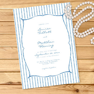 Invitation Mariage à rayures aquarelles bleues et blanches fa