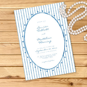 Invitation Mariage à rayures aquarelles bleues et blanches fa