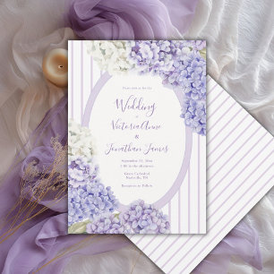 Invitation Mariage à rayures florales d'hortensias blancs vio