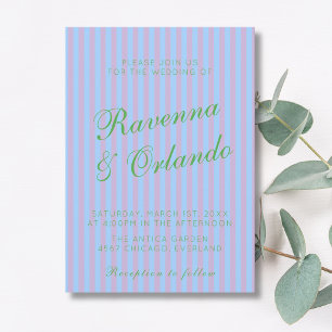 Invitation Mariage à rayures roses bleues vert Citrus Rétro