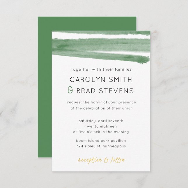 Invitation Mariage à rayures Sage Vert et or (Devant / Derrière)