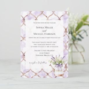Invitation Mariage à ruban floral lavande romantique