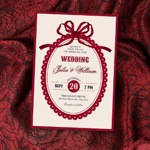 Invitation Mariage à ruban vintage rouge