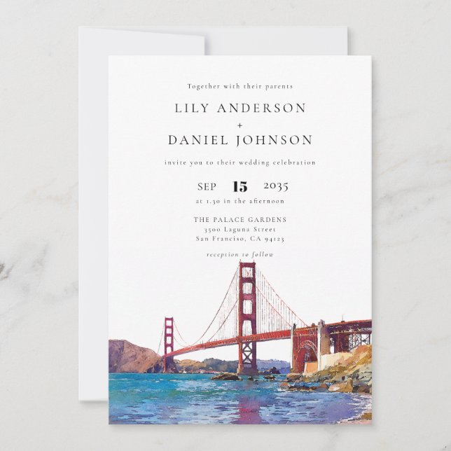 Invitation Mariage à San Francisco avec QR Code aquarelle (Devant)