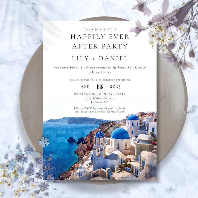 Invitation Mariage à Santorin Grèce Happily Ever After (Happily Ever After Santorini Greece Wedding Invitation)