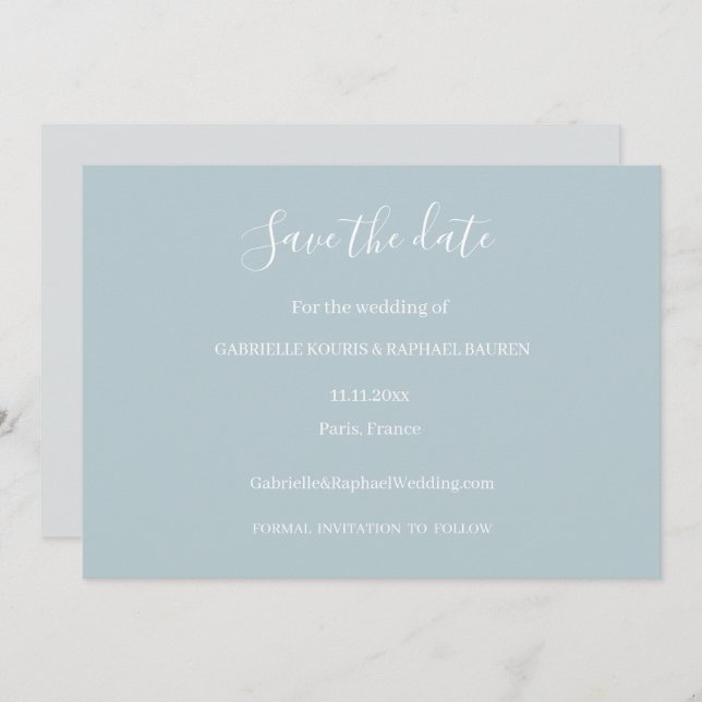 Invitation Mariage à Sauvegarder Gris Bleu Poussiéreux et Bla (Devant / Derrière)