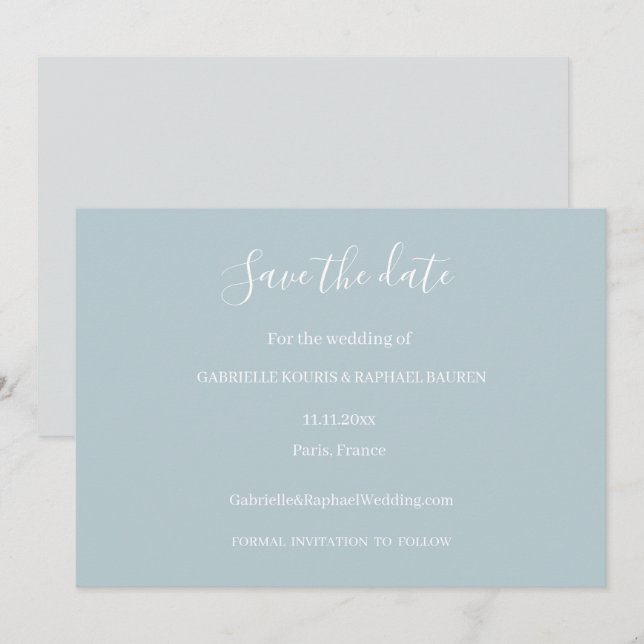 Invitation Mariage à Sauvegarder la Date Bleu Gris et Blanc (Devant / Derrière)