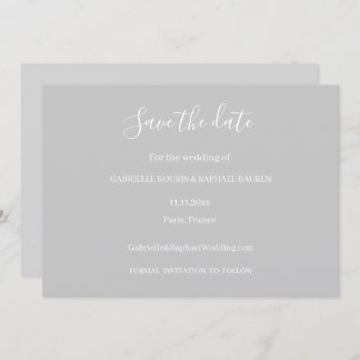 Invitation Mariage à Sauvegarder Minimaliste Gris et Blanc