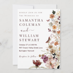 Invitation Mariage à thème de Fleur sauvage de Boho rustique 