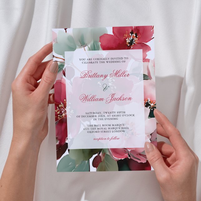 Invitation Mariage à thème floral rouge de Noël (Créateur téléchargé)