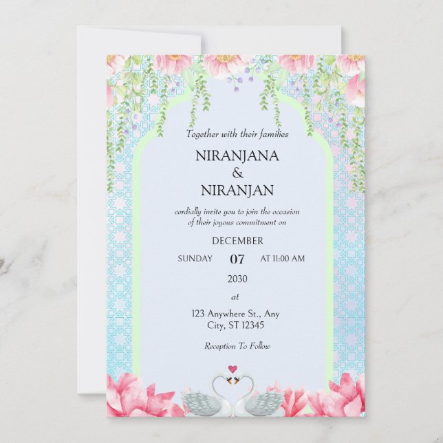 Invitation Mariage à thème Lotus (Devant)