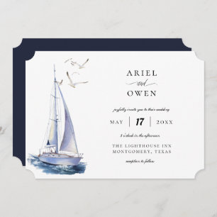 Invitation Mariage à thème nautique du yacht d'aquarelle