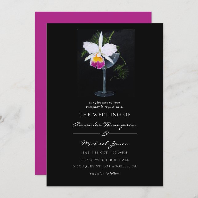 Invitation Mariage à thème orchidée (Devant / Derrière)