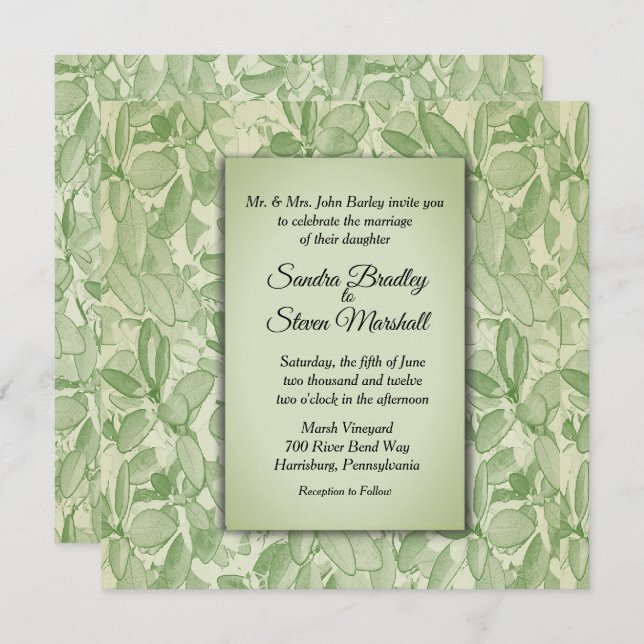 Invitation Mariage à thème Vintage vert olive (Devant / Derrière)